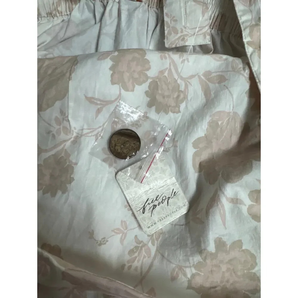 Free People Pink Beige Floral Jacquard Open Back Ruched Mini Dress NWT M